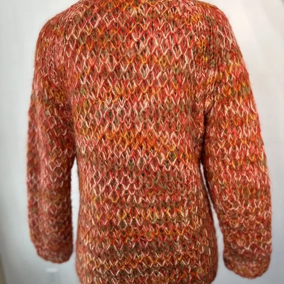 VTG 60s Sears Mary Lewis Cardigan Sweater Orange Green Space dye Wood Buttons M - Picture 7 of 9